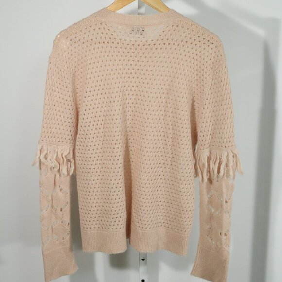 Tanya Taylor Blush Alpaca Wool Open Knit Sweater Cozy Minimalist Luxury (Size M) - Picture 7 of 9